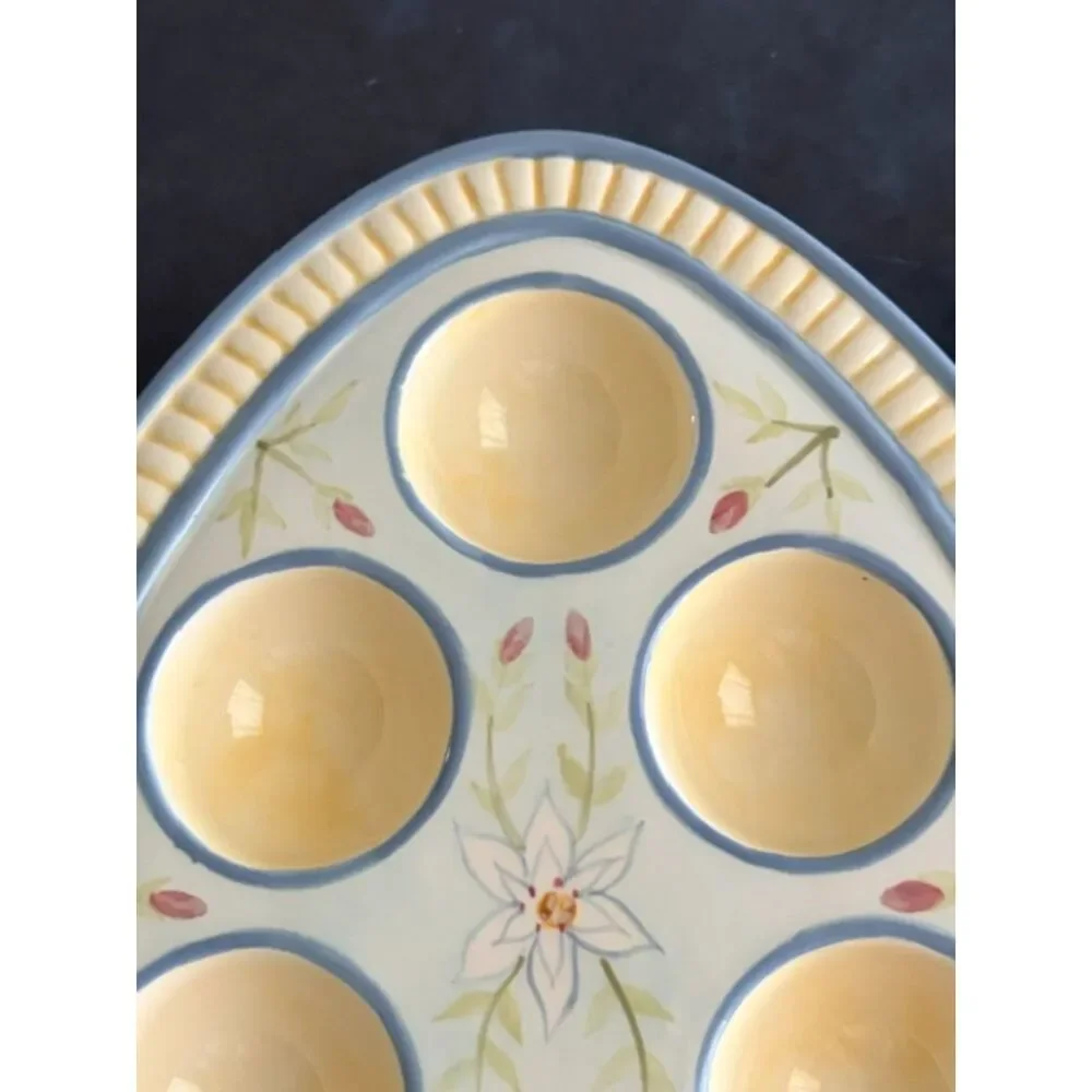 Capriware Hand Painted 6 Egg Deviled Egg Platter Floral Ceramic Tray 9.5